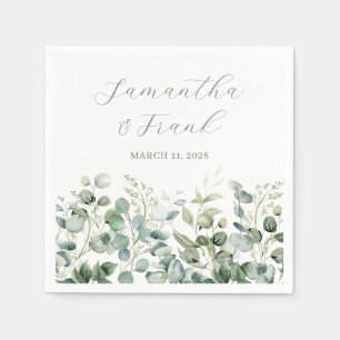 Watercolor Eucalyptus Greenery Border Wedding Napkins