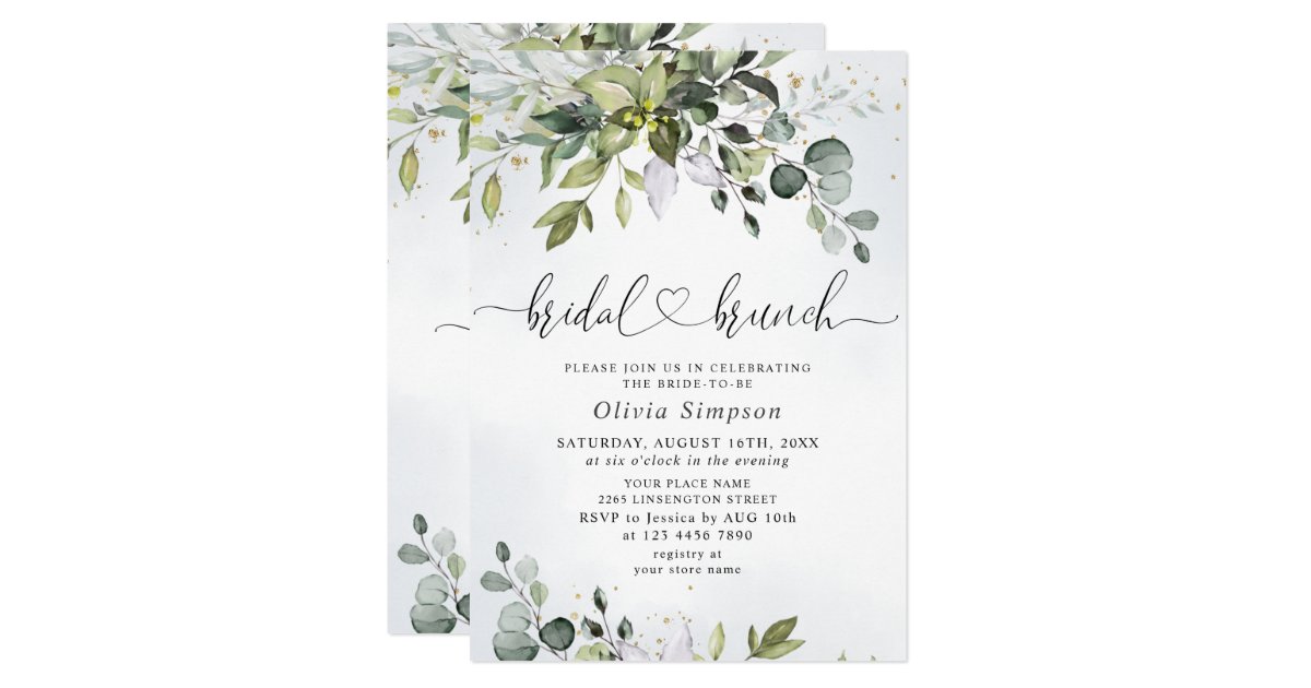 Watercolor Eucalyptus Greenery Bridal Brunch Invitation | Zazzle.com