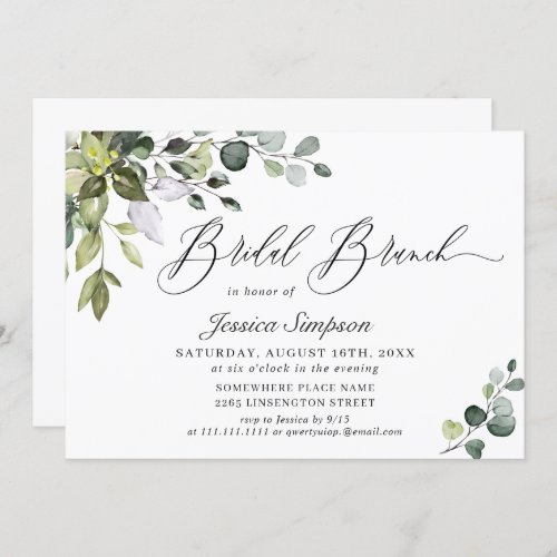 Watercolor Eucalyptus Greenery Bridal  Brunch Invitation