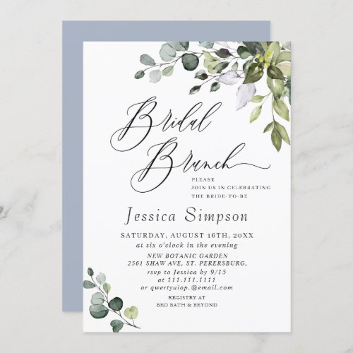 Watercolor Eucalyptus Greenery Bridal  Brunch Invitation