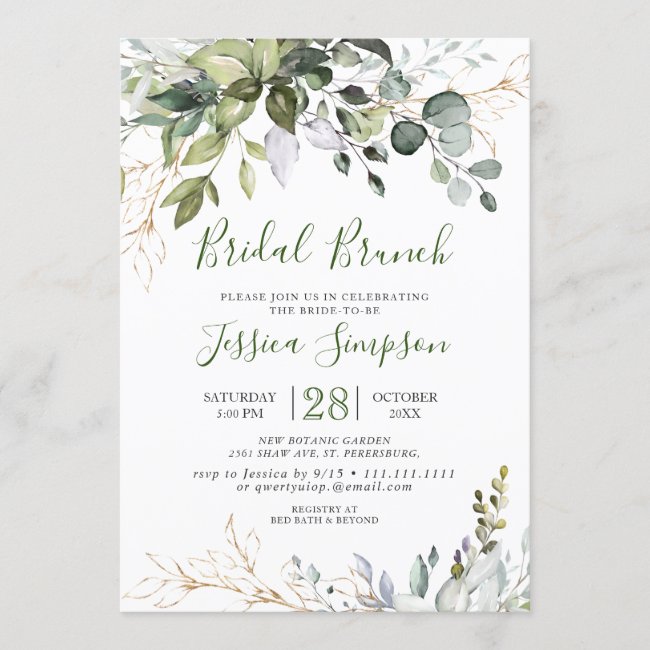 Watercolor Eucalyptus Greenery Bridal Brunch Invitation