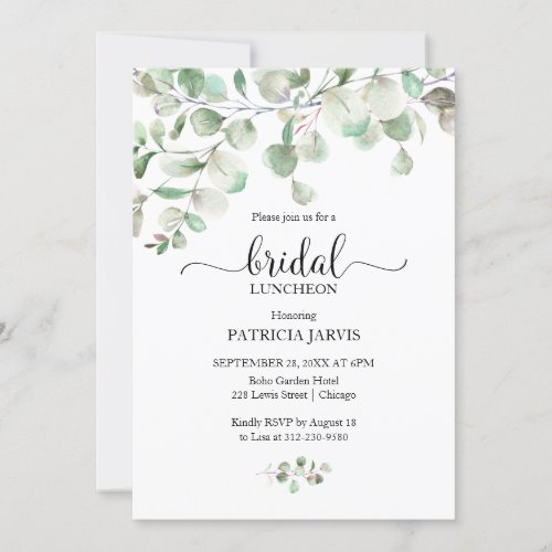 Watercolor Eucalyptus Greenery Bridal Luncheon Inv Invitation