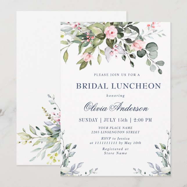Watercolor Eucalyptus Greenery BRIDAL LUNCHEON Invitation (Front/Back)