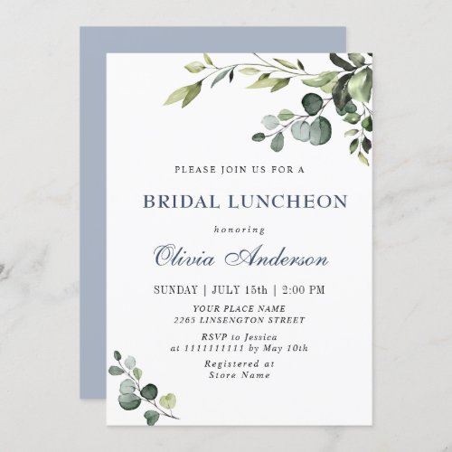 Watercolor Eucalyptus Greenery BRIDAL LUNCHEON Invitation