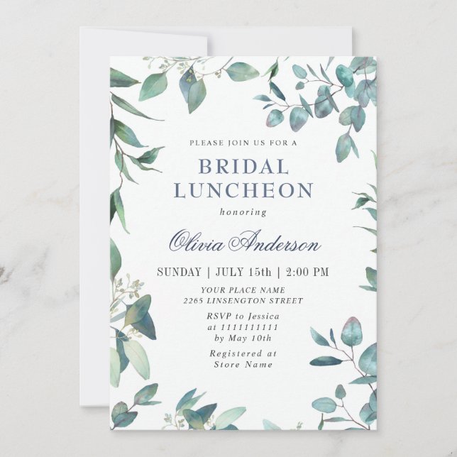 Watercolor Eucalyptus Greenery Bridal Luncheon Invitation (Front)