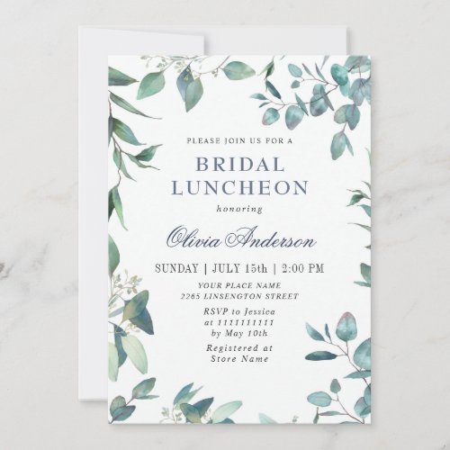 Watercolor Eucalyptus Greenery Bridal Luncheon Invitation
