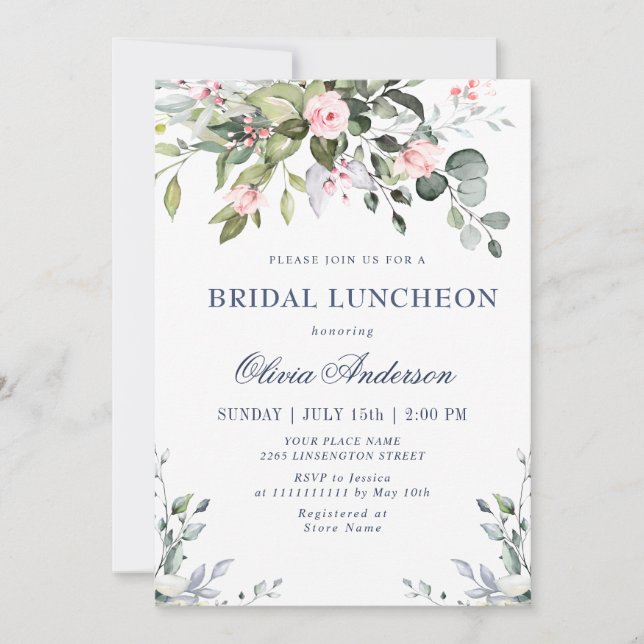 Watercolor Eucalyptus Greenery BRIDAL LUNCHEON Invitation (Front)