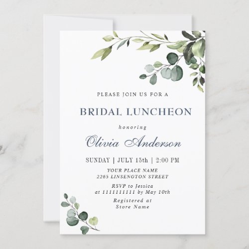 Watercolor Eucalyptus Greenery BRIDAL LUNCHEON Invitation