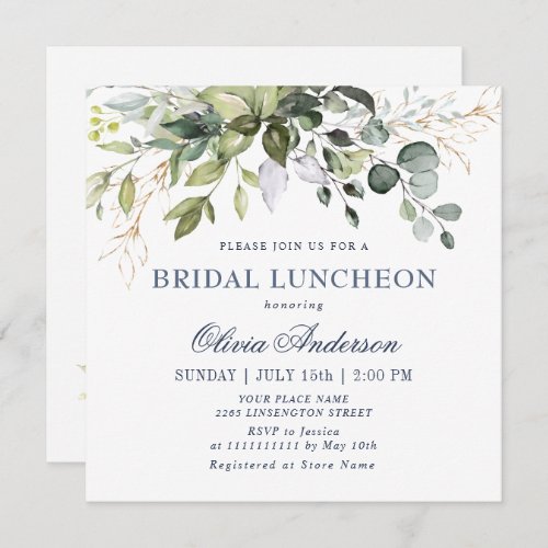 Watercolor Eucalyptus Greenery BRIDAL LUNCHEON Invitation