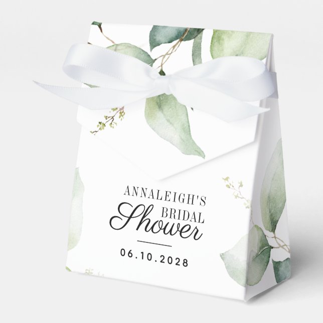 Watercolor Eucalyptus Greenery Bridal Shower Favor Boxes (Front Side)