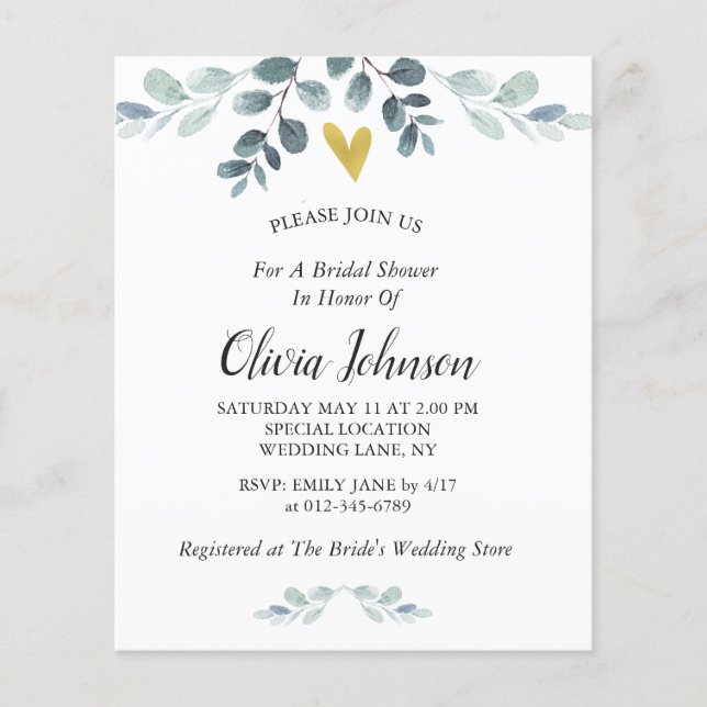 Watercolor Eucalyptus Greenery Bridal Shower Flyer (Front)