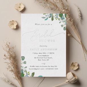 Watercolor Eucalyptus Greenery Bridal Shower Foil Invitation