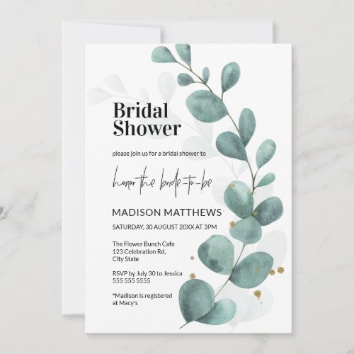Watercolor Eucalyptus Greenery Bridal Shower  Invi Invitation