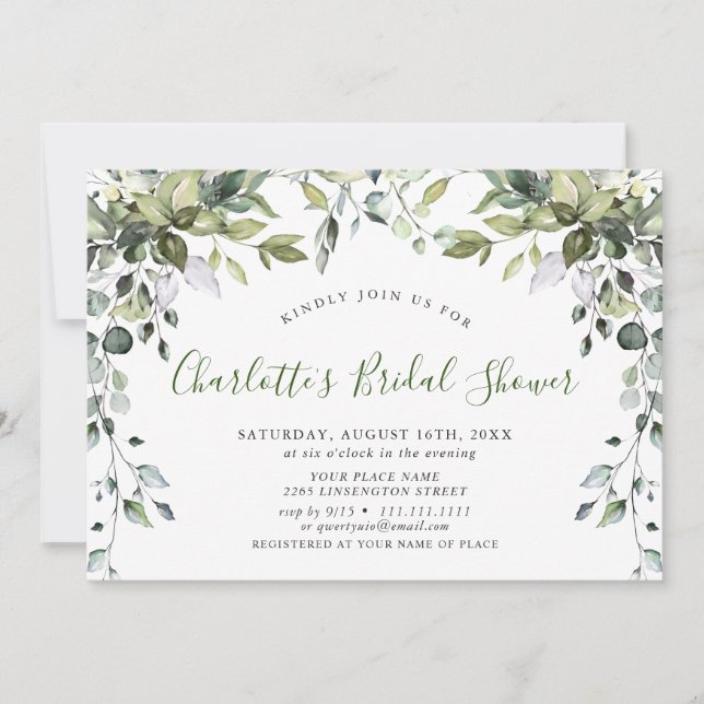 Watercolor Eucalyptus Greenery Bridal Shower Invitation (Front)