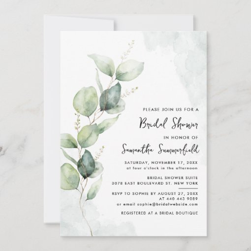 Watercolor Eucalyptus Greenery Bridal Shower Invitation Zazzle 8602