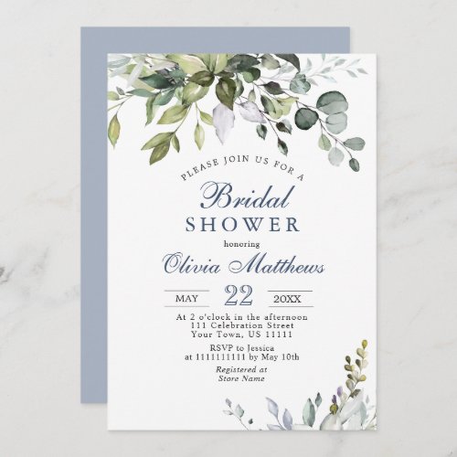 Watercolor Eucalyptus Greenery Bridal Shower Invitation