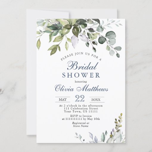 Watercolor Eucalyptus Greenery Bridal Shower Invitation Zazzle 1593