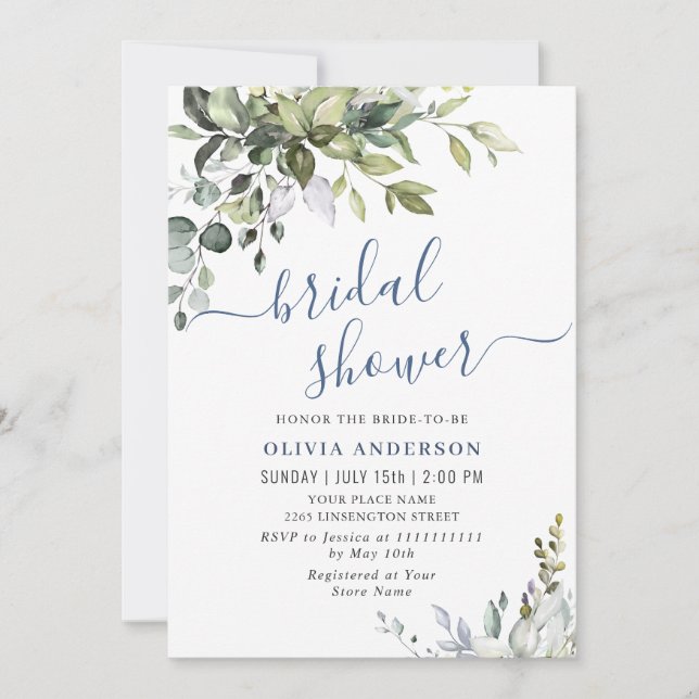 Watercolor Eucalyptus Greenery BRIDAL SHOWER Invitation (Front)