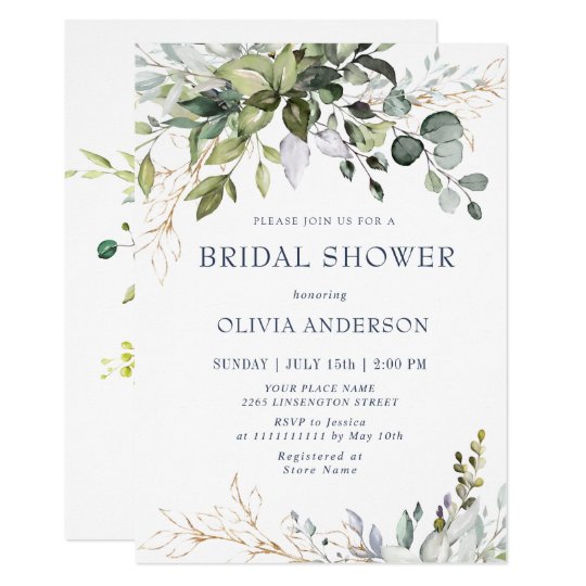 Watercolor Eucalyptus Greenery Bridal Shower Invitation