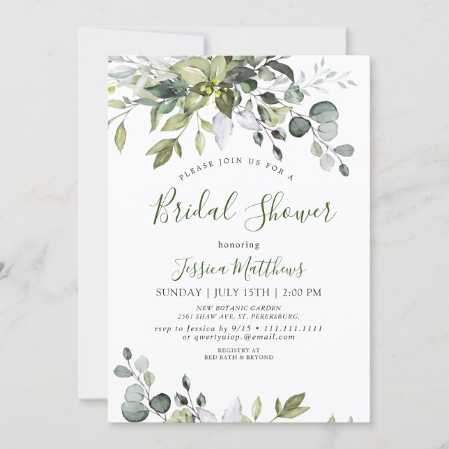 Watercolor Eucalyptus Greenery Bridal Shower Invitation (Front)