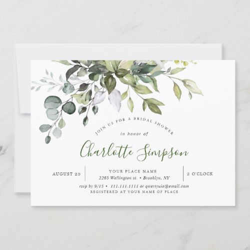 Watercolor Eucalyptus Greenery Bridal Shower Invitation