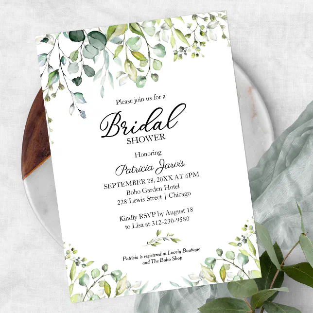 Watercolor Eucalyptus Greenery Bridal Shower Invitation Zazzle 5631