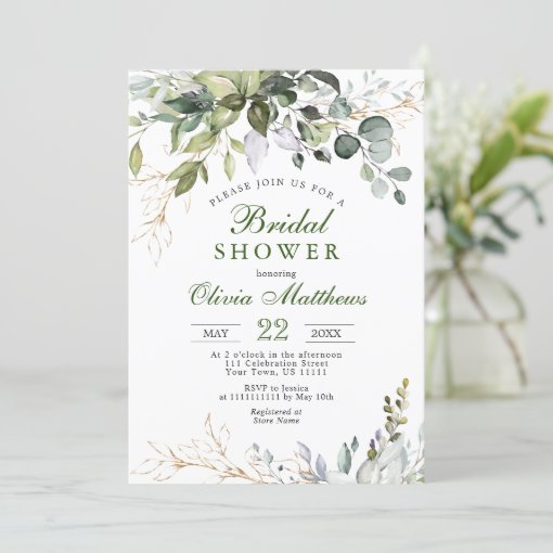 Watercolor Eucalyptus Greenery Bridal Shower Invitation | Zazzle