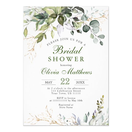 Watercolor Eucalyptus Greenery Bridal Shower Invitation