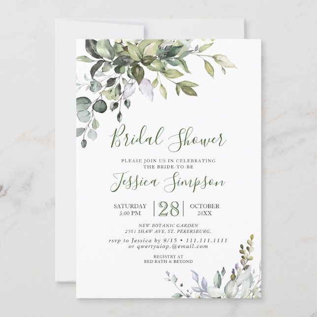 Watercolor Eucalyptus Greenery Bridal Shower Invitation (Front)