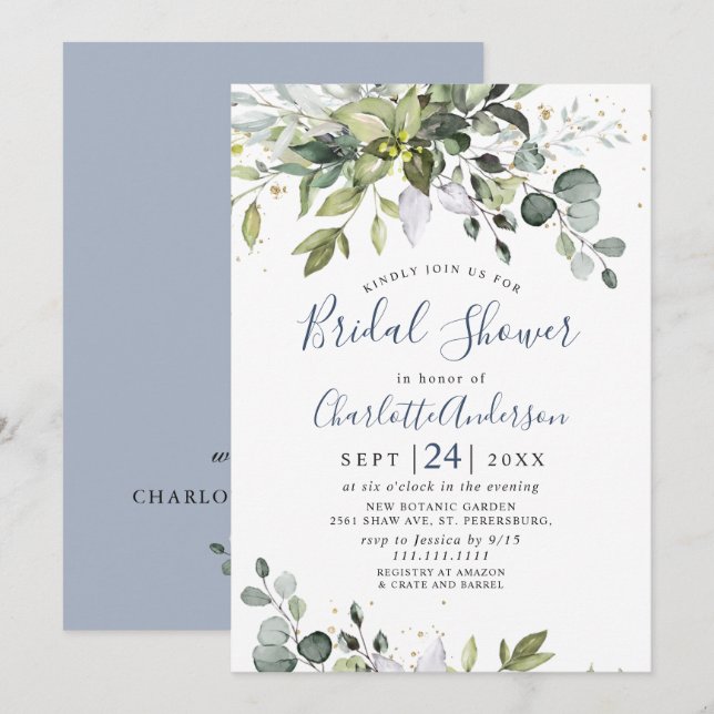 Watercolor Eucalyptus Greenery Bridal  Shower Invitation (Front/Back)