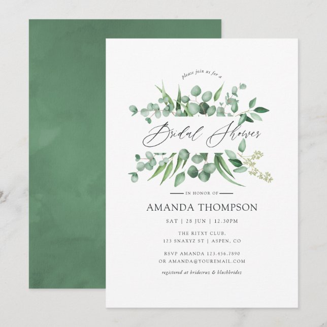 Watercolor Eucalyptus Greenery Bridal Shower Invitation (Front/Back)