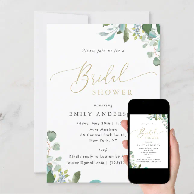 Watercolor Eucalyptus Greenery Bridal Shower Invitation Zazzle 2963