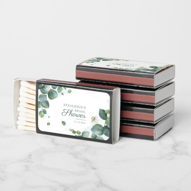 Watercolor Eucalyptus Greenery Bridal Shower Matchboxes (Stacked)