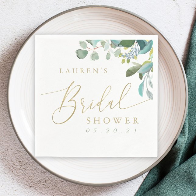 Watercolor Eucalyptus Greenery Bridal Shower Napkins (Creator Uploaded)