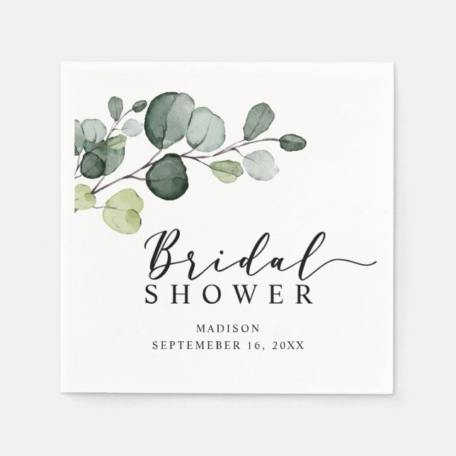 Watercolor Eucalyptus Greenery Bridal Shower Paper Napkins (Front)