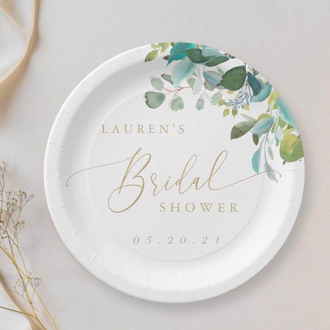 Watercolor Eucalyptus Greenery Bridal Shower Paper Plates (Creator Uploaded)
