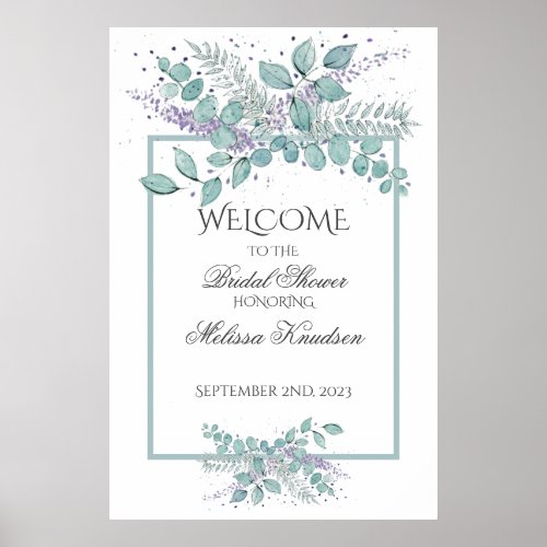 Watercolor Eucalyptus Greenery Bridal Welcome Poster