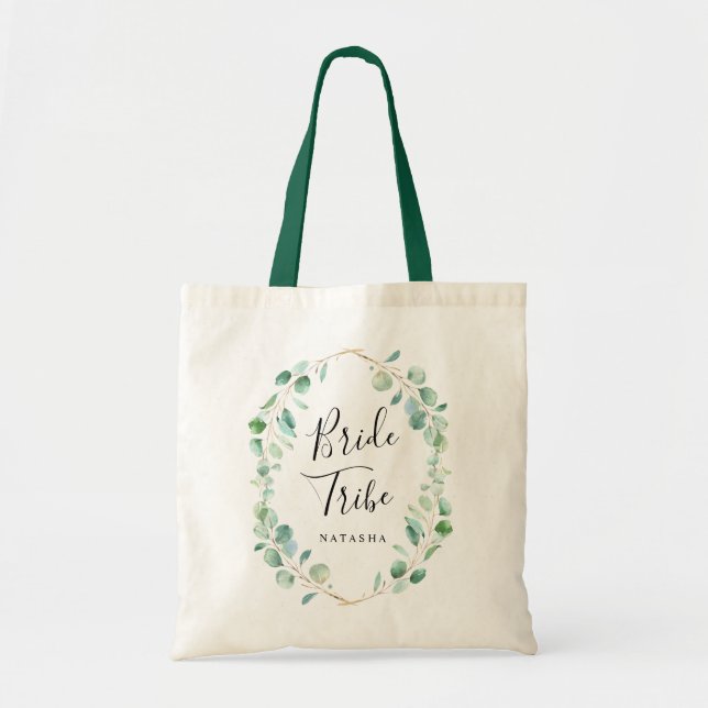 Watercolor Eucalyptus Greenery Bride Tribe Tote Bag (Front)