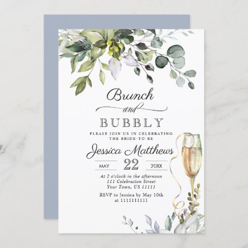 Watercolor Eucalyptus Greenery Brunch  Bubbly Invitation