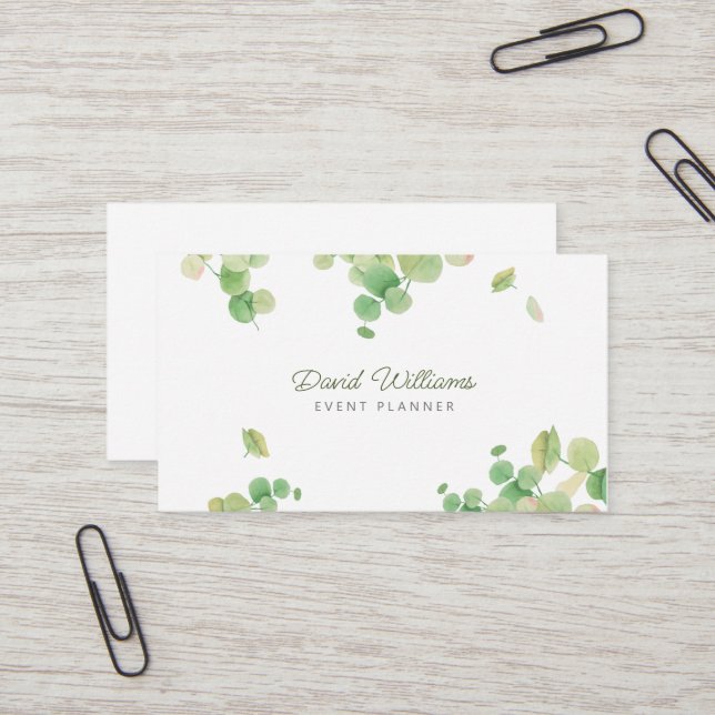 Watercolor Eucalyptus Greenery Business Card (Front/Back In Situ)