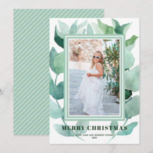 Watercolor Eucalyptus Greenery Christmas Photo Holiday Card