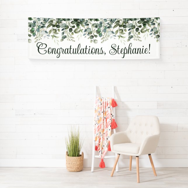Watercolor Eucalyptus Greenery Congratulations Banner (Insitu)