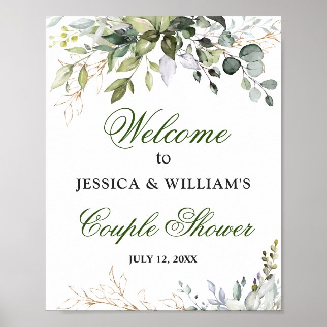 Watercolor Eucalyptus Greenery Couples Shower Sign (Front)