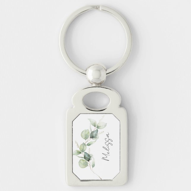 Watercolor Eucalyptus Greenery Custom Keychain (Front)