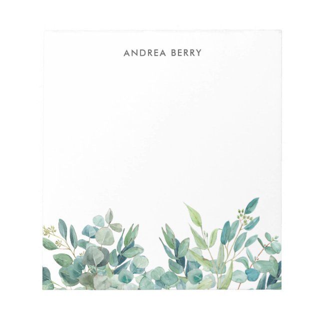 Watercolor Eucalyptus Greenery Custom Notepad (Front)