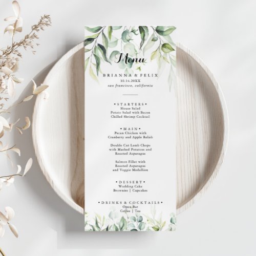 Watercolor Eucalyptus Greenery Dinner Menu