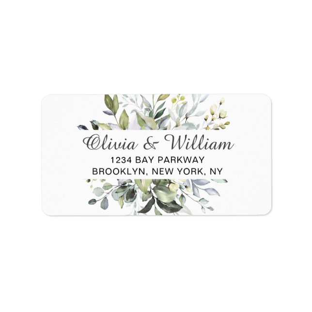 Watercolor Eucalyptus Greenery  Elegant Chic Label (Front)