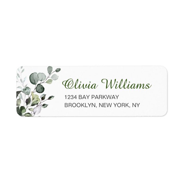 Watercolor Eucalyptus Greenery  Elegant Chic Label (Front)