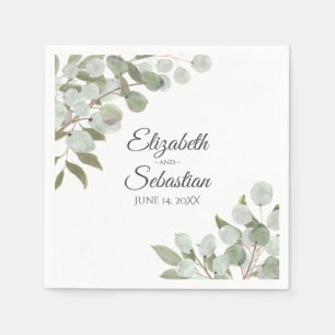 Watercolor Eucalyptus & Greenery Elegant Wedding Napkins