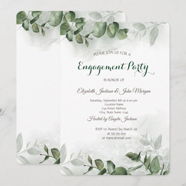 Watercolor Eucalyptus Greenery  Engagement    Invitation (Front/Back)